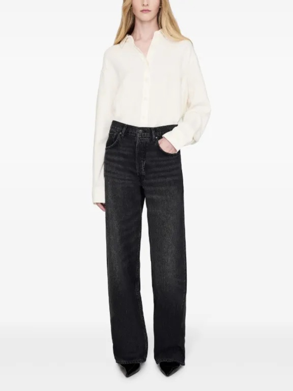 ANINE BING Manon Wide Leg Jeans Luxury Capsule Black Button Fly Size 28
